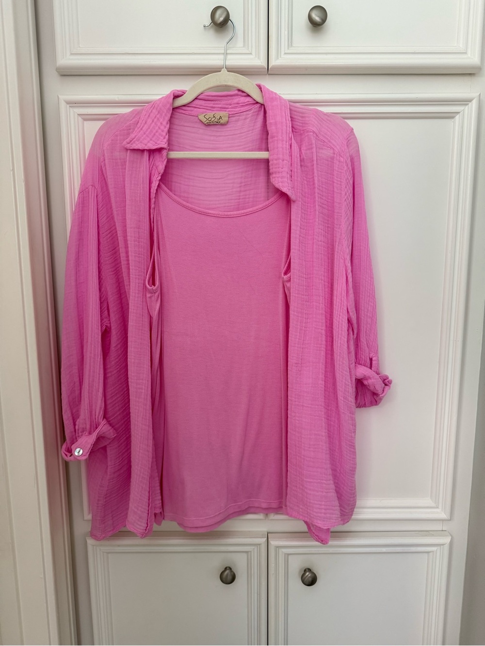 Lightweight Pink Tank with Matching Button-Front Shirt